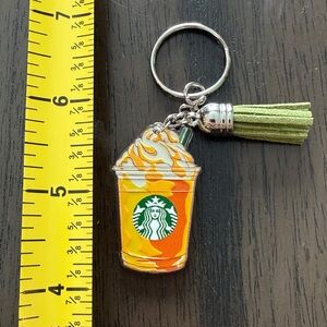 Starbucks inspired Orange Cup Keychain with Green Tassel